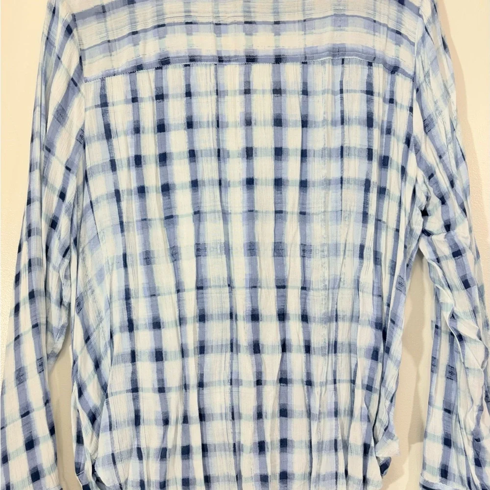 a.n.a Blue and White Wrap Blouse with Mandarin Collar - Picture 5 of 5